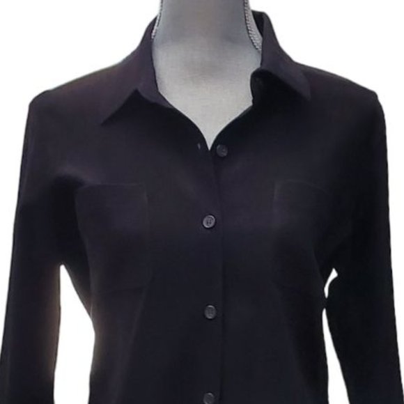 Petite Sophisticate Moleskin LS Button Front Blouse | Like New | MP | Black - Picture 8 of 11